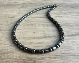 Mens Gray Hematite Long Beaded Gemstone Necklace - Harlan