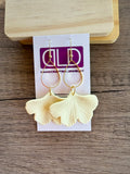 Cream Ivory Ginkgo Matte Leaf Petal Big Statement Earrings - Avery