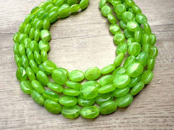 Lime Green Acrylic Beaded Multi Strand Statement Necklace - Lauren