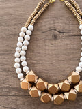 White Gold Statement Beaded Wood Chunky Multi Strand Necklace - Riley