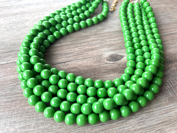 Apple Green Glass Beaded Chunky Multi Strand Statement Necklace - Alana