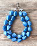 blue chunky matte resin 2 strand statement necklace