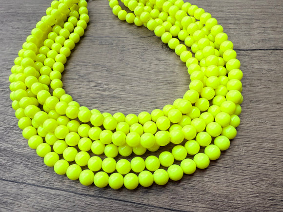Neon Yellow Acrylic Lucite Bead Chunky Multi Strand Statement Necklace - Alana