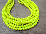 Neon Yellow Acrylic Lucite Bead Chunky Multi Strand Statement Necklace - Alana