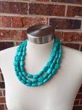 Turquoise Green Lucite Acrylic Chunky Multi Strand Statement Necklace - Lauren
