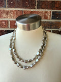 Silver Shiny Lucite Acrylic Beaded Multi Strand Chunky Statement Necklace - Lauren