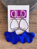 Royal Blue Ginkgo Matte Leaf Lucite Petal Silver Big Statement Earrings - Avery