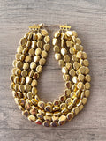 Shiny Gold Acrylic Statement Beaded Multi Strand Necklace - Nikki