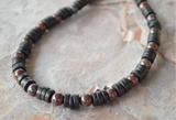 Mens Black Brown Wood Jasper Beaded Surfer Long Necklace - Mason