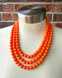 Orange Acrylic Lucite Beaded Chunky Statement Necklace - Alana