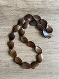 Brown Wood Beaded Long Boho Statement Necklace - Shelly