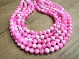 Pink White Acrylic Lucite Big Bead Chunky Multi Strand Necklace - Alana