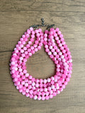 Pink White Acrylic Lucite Big Bead Chunky Multi Strand Necklace - Alana