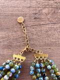Green Blue Statement Beaded Chunky Faceted Stone Necklace - Tara