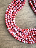 Red White Acrylic Beaded Chunky Multi Strand Statement Necklace - Alana