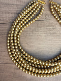 Gold Matte Smaller Bead Acrylic Chunky Multi Strand Statement Necklace - Michelle