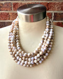 White Brown Acrylic Beaded Multi Strand Statement Necklace - Alana