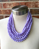 Lavender Purple Acrylic Beaded Multi Strand Womens Statement Necklace - Beth