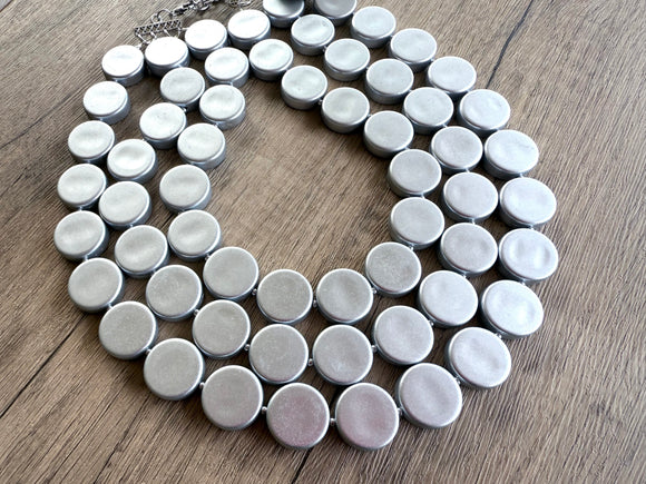 Silver Statement Acrylic Beaded Chunky Multi Strand Necklace - Charlotte
