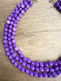 Purple Wood Beaded Chunky Multi Strand Statement Necklace - Lisa