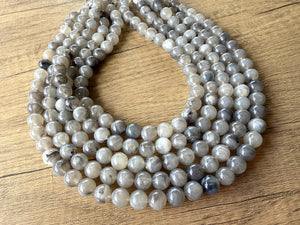 Gray White Acrylic Lucite Big Bead Chunky Multi Strand Necklace - Alana
