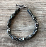 Mens Beaded Stone Gray Hematite Long Necklace - Dylan