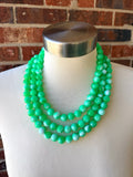 Green White Acrylic Big Beaded Multi Strand Necklace - Alana