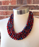 Red Blue Faceted Crystal Beaded Multi Strand Statement Necklace - Anna Marie