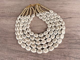 Ivory Gold Flower Lucite Acrylic Beaded Multi Strand Statement Necklace - Ginny