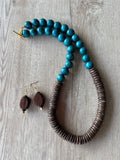 Brown Wood Statement Dangle Earrings Jewelry Set - Miranda