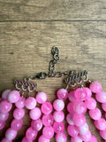 Pink White Acrylic Lucite Big Bead Chunky Multi Strand Necklace - Alana