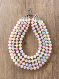 Pastel Multi Color Lucite Acrylic Bead Chunky Multi Strand Statement Necklace - Lorelai