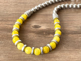 Yellow Silver Statement Long Bead Chunky Jade Necklace - Mollie