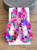 Pink Multi Color Lucite Acrylic Big Dangle Statement Earrings - Sylvia