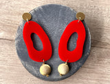 Red Gold Matte Acrylic Statement Lucite Big Dangle Earrings - Sylvia