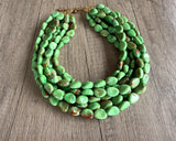 Green Acrylic Beaded Multi Strand Statement Necklace | Lauren | DLD Jewelry