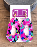 Pink Multi Color Lucite Acrylic Big Dangle Statement Earrings - Sylvia