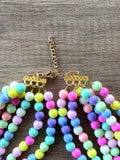 Pastel Multi Color Acrylic Lucite Bead Chunky Statement Necklace - Alana
