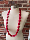 Long Red Resin Beaded Womens Statement Necklace - Morgan