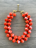 Orange Coral Acrylic Statement Chunky Beaded Necklace - Ashley
