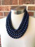 Navy Blue Big Acrylic Beaded Chunky Multi Strand Necklace - Alana