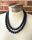Navy Blue Big Acrylic Beaded Chunky Multi Strand Necklace - Alana