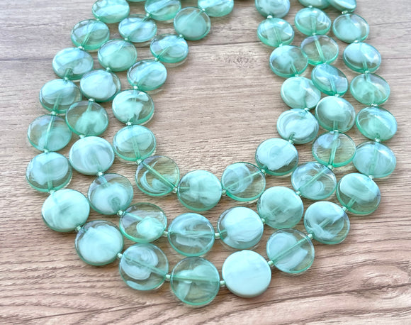 Mint Green Lucite Acrylic Beaded Multi Strand Chunky Statement Necklace - Charlotte