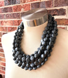 Gray Lucite Acrylic Beaded Chunky Multi Strand Statement Necklace - Julianna