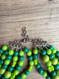 St Patricks Day Shamrock Acrylic Big Bead Chunky Multi Strand Necklace