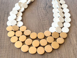 White Gold Wood Beaded Statement Chunky Multi Strand Necklace - Regan