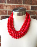 Red Orange Acrylic Big Beaded Chunky Multi Strand Necklace - Alana