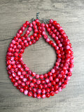 Red White Acrylic Lucite Big Bead Chunky Multi Strand Necklace - Alana