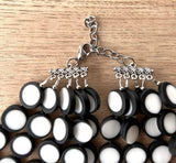 Black White Resin Beaded Multi Strand Chunky Statement Necklace - Charlotte