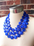Cobalt Blue Lucite Acrylic Beaded Multi Strand Chunky Statement Necklace - Charlotte